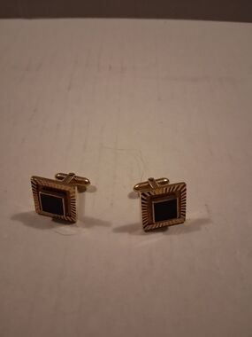 Gold-Tone Black Square Cufflinks - Men's Classic Accent